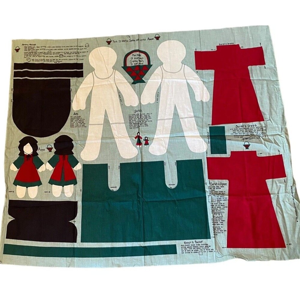 Gentle Sarah & Little Anne Amish Doll Cut & Sew Fabric Panel Uncut NOS 19”